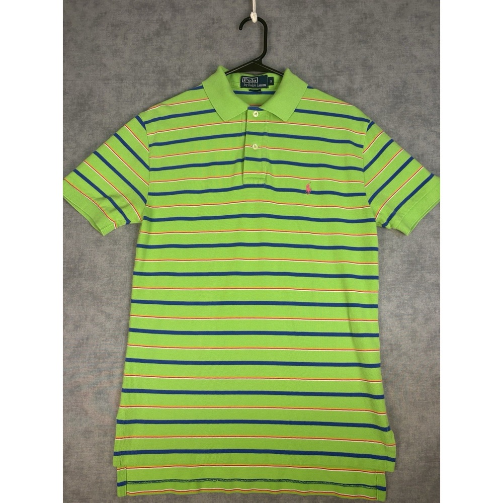 Polo Ralph Lauren Men's Small Striped Polo Shirt Green Pink Blue Cotton